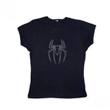 Dodobye Y2K Crop Tops Women Punk Dark Spider Rhinestone Streetwear High Street Gothic Harajuku Sexy Short Sleeves Emo Girls Aesthetic