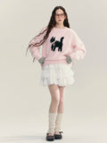 Black Friday Dodobye Y2k Pink Cat Knitted Pullovers Bow Kitty Graphic Raglan Sleeve Ribbed Sweater Women Sweet Girl Cutecore Winter Clothes