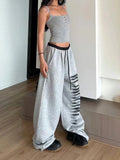 Dodobye Y2k Grey Wide Leg Pants Women Hip Hop Baggy Patchwork Sweatpants Sexy Girl Loose Casual Summer Fashion Track Trousers