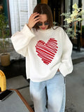 Black Friday Dodobye Autumn Heart Knitted Sweater For Women Niche Loose Pullovers Long Sleeve Female Fashion Contrast Color Sweater Casual