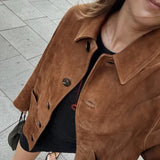 Black Friday Dodobye Retro Lapel Long Sleeve Button Jacket Coat Women's Solid Fashion Loose Pockets Splice Autumn New Lady High Street Outwear