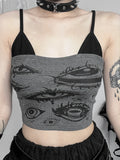 Women's Gothic Tops 2024 Summer New Diablo Style Devil's Eye Print Camisole Tank Top