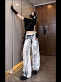 Dodobye Vintage Do Old Jeans Women Y2k Fashion Baggy Hole Tie Dye Straight Wide Leg Denim Pants Hip Hop Causal Ripped Trousers