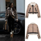 Dodobye 2024 New synthetic sheepskin women's Coat Thickened thermal bomber Jacket Y2K lapel vintage winter fashion