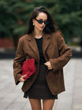 Black Friday Dodobye Retro Brown Lapel With Pocket Jacket Woman Fashion Buttons Long Sleeve Short Coat 2024 Female Autumn High Street Outwear