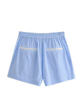 Dodobye Sky Blue Striped Crop Shirt and Boxer Shorts Set