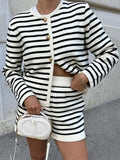 Dodobye Striped 2 Piece Knit Shorts and Cardigan Set