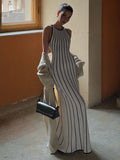 Black Friday Dodobye Retro Striped Knit Sleeveless Long Dress For Women Autumn Contrasting Color Slim Beach Holiday Sweater Dresses Elegant