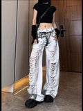 Dodobye Vintage Do Old Jeans Women Y2k Fashion Baggy Hole Tie Dye Straight Wide Leg Denim Pants Hip Hop Causal Ripped Trousers