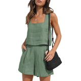 Dodobye Linen Square Neckline Sleeveless Top and Shorts Set