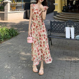 Dodobye Korean Style Fashion Women Chiffon Dress Elegant Tighten The Waist 2024 Spring Summer New Dress Vintage Sling Fashion Dress