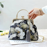 Dodobye Vintage Fringe Bag Small Shell Bags Chain Women Shoulder Crossbody Bag Crane Flying Women's Handbags Purses Embroidery