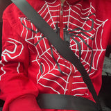 Dodobye Y2k Spider Web Graphic Red Warm Hoodies Harajuku Vintage Grunge Zip Up Hoodie Unisex Gothic Loose Sweatshirt Jacket Men Clothing