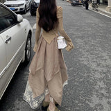 Dodobye Korean Style Fashion Irregular Dress Tighten The Waist 2024 Spring Summer New Dress Vintage Elegant Princess A Line Dress