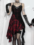 Women's Gothic Design Dress 2024 Sweetheart Corset Spice Sling Dark Red Grid Lace Halter Irregular Hem Long Dresses