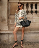 Dodobye Striped 2 Piece Knit Shorts and Cardigan Set