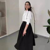 Dodobye Two Piece Skirt Set Women Shirts Turndown Collar Blouses Long Skirts Solid Colour Suit Temperament Sets Office Lady Outfits