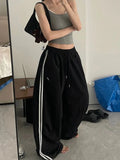 Dodobye White Stripe Joggers Women Y2k Vintage Loose Embroidery High Waist Kpop Wide Leg Sports Pants Hip Hop Casual Sweatpants