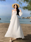 Dodobye Summer White Holiday Beach Long Dress Women Off Shoulder Backless Runway Vestidos Korean Chic A-line Sundress Clothes