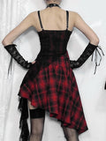 Women's Gothic Design Dress 2024 Sweetheart Corset Spice Sling Dark Red Grid Lace Halter Irregular Hem Long Dresses