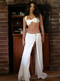 Dodobye White Pleatd Sexy Two Piece Set 2025 Backless Casual Holiday Top Split Long Skirt Women Set Elegant 2 Piece Set Women