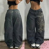 Dodobye Streetwear New Fashion Blue Washed Old Baggy Jeans Women Y2K Vintage Harajuku Casual Joker Gothic High Waist Wide Leg Pants