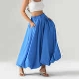 Dodobye Women Bubble Long Skirts Y2k Flowy Swing A Line Maxi Skirts Cute Ruffle Pleated Midi Skirts Summer Balloon Skirts Streetwear