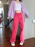 Dodobye Pink Gradient Retro Jeans Women Design Style American Y2K Spice Girls Straight Leg High Waisted Wide Leg Pants 2024 Oversized