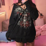 Dodobye Vintage Dark Academia Harajuku Zip Up Hoodies Gothic Grunge Skull Print Sweatshirts Autunm Spring Y2K Aesthetic Coat Tops