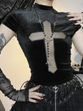 Women's Gothic Design Tops Summer New Mesh Splicing See-Through Cross Tank Top