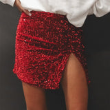 Dodobye Women Fashion Clothing Mini Skirts Spring Summer Sequin High-Waisted Vintage Side Slit Female Shorts Skirts Mujer Clubwear