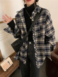 Dodobye Harajuku Vintage Women's Oversize Plaid Shirt Checked Long Sleeve Blouse Female Button Up Cardigan Loose Casual Clothes