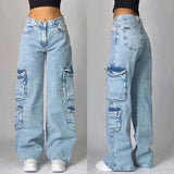 Dodobye Y2K Baggy Jeans Womens New Multi-pocket Washed Vintage Jeans Harajuku Oversized Denim Pants High Waist Wide Leg Pants Trousers