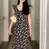 Dodobye Korean Style Hot Girl Floral Kawaii Dress Elegant Tighten The Waist 2024 Spring Summer New Dress Vintage Women Lovely Dress