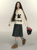 Black Friday Dodobye Kawaii Squirrel Graphic Women Cardigan Oversized Sweater Zipper Long Sleeve Knitwear Cutecore Christmas Winter Clothes