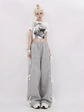 Dodobye Wide Leg Sweatpants Women Y2k Fashion Baggy Lace Straight Kpop Jogging Sports Pants Streetwear Casual Lady Grey Bottoms