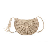 Dodobye Half Round Straw Bag for Women Summer Beach Rattan Shoulder Bag Zipper Woven Half Moon Crossbody Handbags Bohemia Vacation