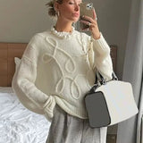 Black Friday Dodobye Fashion Casual Pullovers For Women Solid Color Round Neck Long Sleeve Knitted Sweater Loose Female 2024 Autunn Winter New