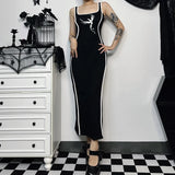 Women's Gothic Design Dress 2024 Summer New Netflix Same Square Neck Collision White Embroidery Slim Suspender Long Dresses