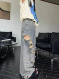 Dodobye Summer Women Pants 90s Streetwear Oversize Ripped Wide Leg Jeans Y2k Vintage Hollow Out High Waist Mujer Denim Trousers