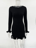 Black Friday Dodobye Autumn New Knitted Mini Dress For Women Fungus Contrast Color Slim Sweater Dress Elegant Female Party Clothes Long Sleeve