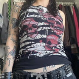 Dodobye 2000s Retro Graphic Kawaii Crop Tops Y2K Grunge Skull Emo Tank Tops Women Sleeveless Vest E-girl Gothic Cyber Mall Streetwear