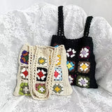 Dodobye Women Boho Woven Tote Summer Beach Handbag Floral Handmade Weaving Shoulder Bags Hand Crochet Bag Flower Stitching Shopper Bag