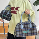 Dodobye Autumn Felt Boston Handbags for Women Shell Plaid Shoulder Bag Designer Korean Fashion Crossbody Bags Large Capacity Handbag New