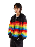 Black Friday Dodobye Y2k Colorful Stripes Zip Up Hoodies Women Hollow Out Knitted Oversized Sweatshirts Streetwear Fashion Hip Hop Tops Coat