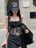 Dodobye Sexy Black Mesh Crop Top Women Sleeveless Lace Up Corset Tank Top Summer Fashion Design Edgy Clothes Y2k Aesthetic Mujer