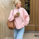 Black Friday Dodobye Pink Sweet Pullover Sweater For Women Round Neck Solid Color Loose Knitted Top Long Sleeve Female 2024 Autumn Fashion