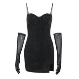 Women's Elegant Shiny Sexy Split Busty Halter Dresses European and American Spice Girls Slim Party Bar Dresses