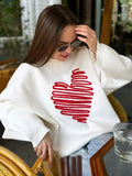 Black Friday Dodobye Autumn Heart Knitted Sweater For Women Niche Loose Pullovers Long Sleeve Female Fashion Contrast Color Sweater Casual