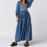 Dodobye Beach Style Holiday Ruffle Swing A Line Maxi Dress Bohemian Floral Dress Women Lady Square Neck Long Sleeve Club Party Dress